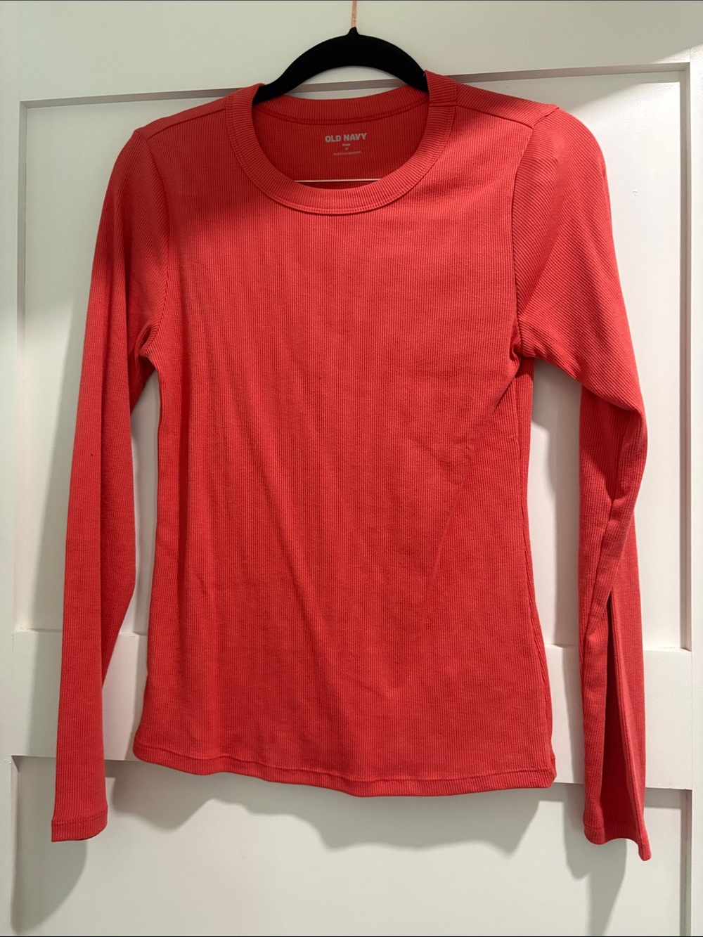 Old Navy Coral Crewneck Long-Sleeve Waffle Top